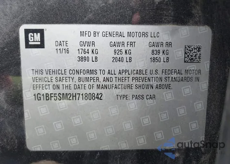 2017 Chevrolet Cruze Premier Auto from USA, damaged, VIN 1G1BF5SM2H7180842